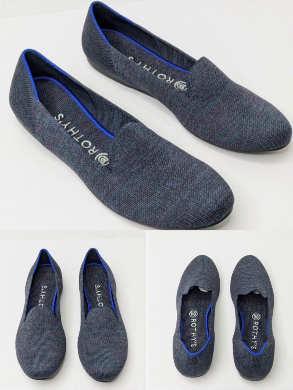 Rothy's Men’s Slip-On Loafers in Heathered Dark Blue with Bright Blue Trim